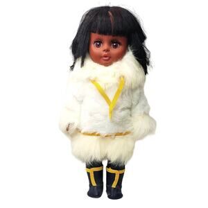 11" Native American Fur Covered Baby Doll  & Fur Wrapped Baby